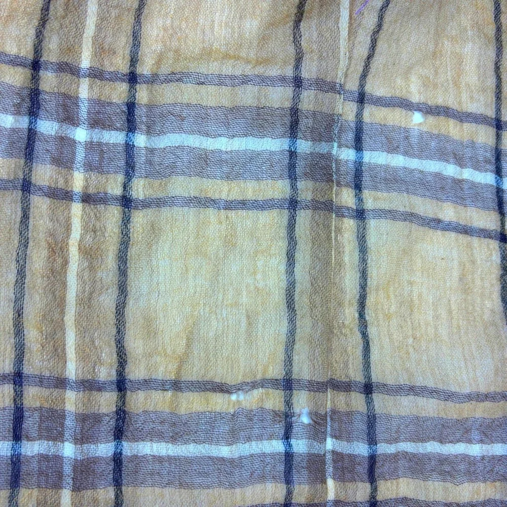 Talbots Scarf Womens OS Tan Plaid 100% Wool Made in Italy Fair Fringed Wrap FLAW
